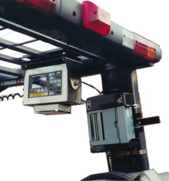 Close-up view of the indicator with RF radio mounted underneath, and label printer