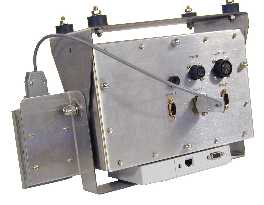 Rear view of the Weigh-Tronix WI-130 Simulcast Lift-Truck scale indicator, showing the connections and mounting bracket